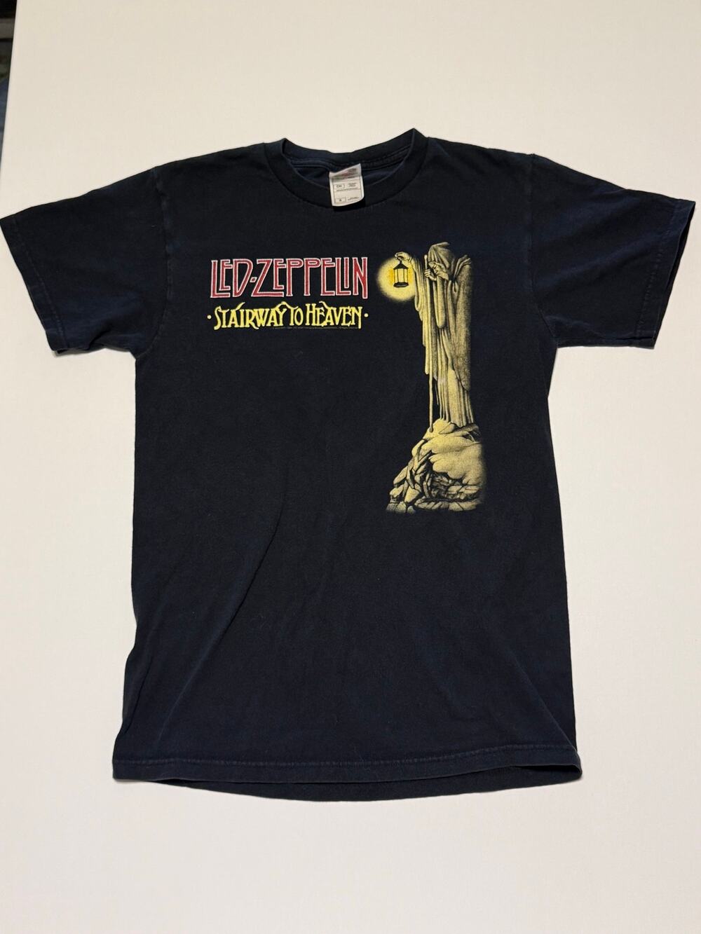 VTG Led Zeppelin Stairway To Heaven Hermit T Shirt Mens S Black Lyrics Back 2005